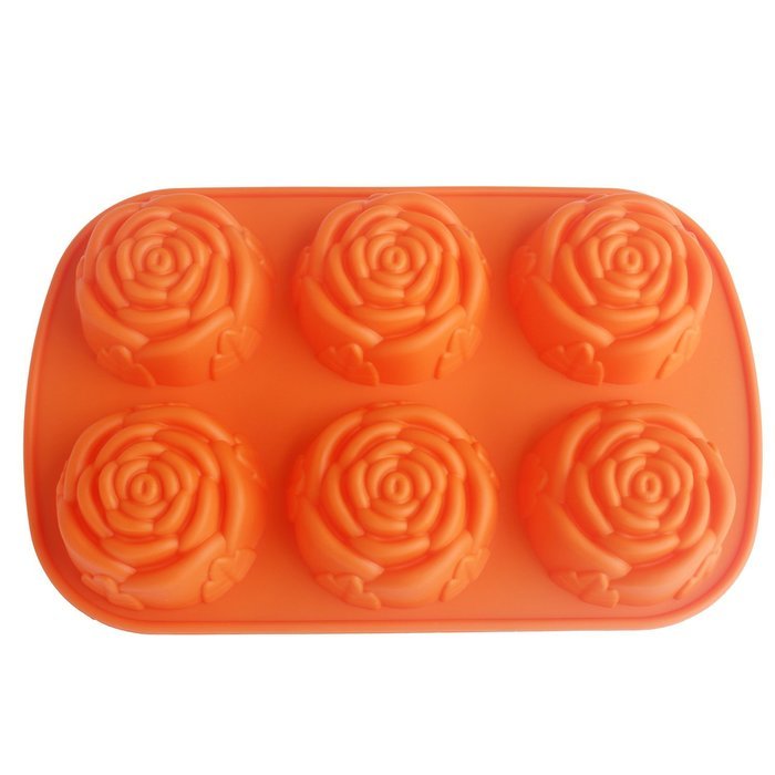 WBSEos 6 Cavity Rose Shape Silicone Mold for Candy,Ice,Soap,Cupcake,Bread, Cube DIY Baking Trays Chocolate Jelly... N7