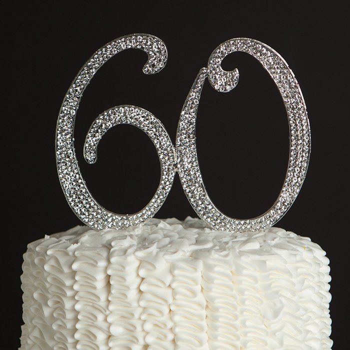 60 Cake Topper for 60th Birthday or Anniversary Silver Party Supplies Decoration Ideas N5