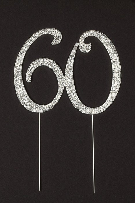60 Cake Topper for 60th Birthday or Anniversary Silver Party Supplies Decoration Ideas N6