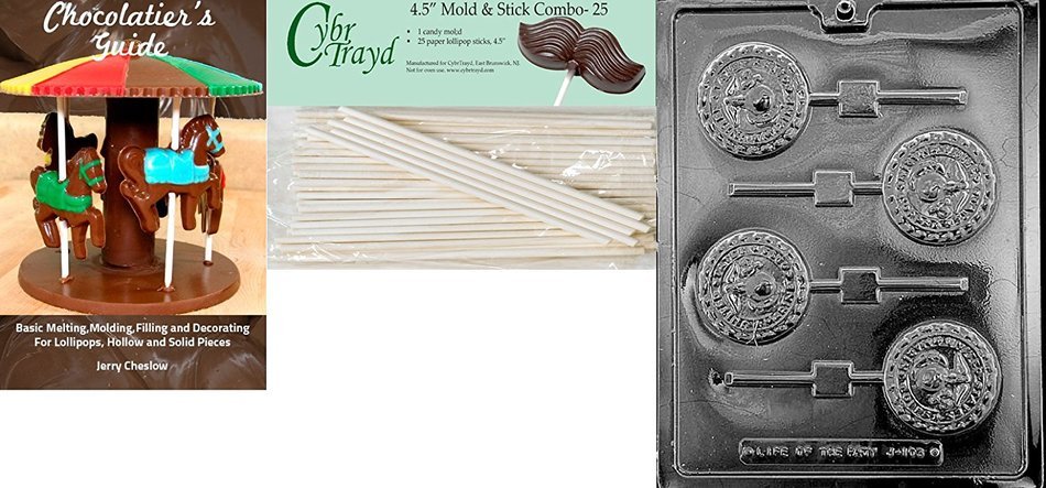 Cybrtrayd 45St25-J103 Marine Pop Jobs Chocolate Candy Mold with 25 Lollipop Sticks, 4.5-Inch