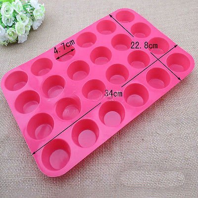 24 Cavity Mini Muffin Cup Silicone Soap Cookies Cupcake Bakeware Pan Tray Mould