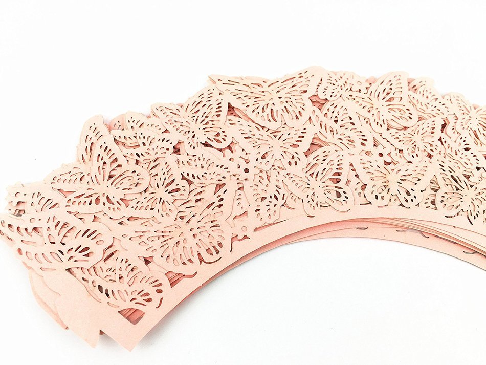 Yansanido 12 set pink Filigree Artistic Bake Little Vine Lace Laser Cut Cupcake Wrapper Cup Muffin Case Trays... N34