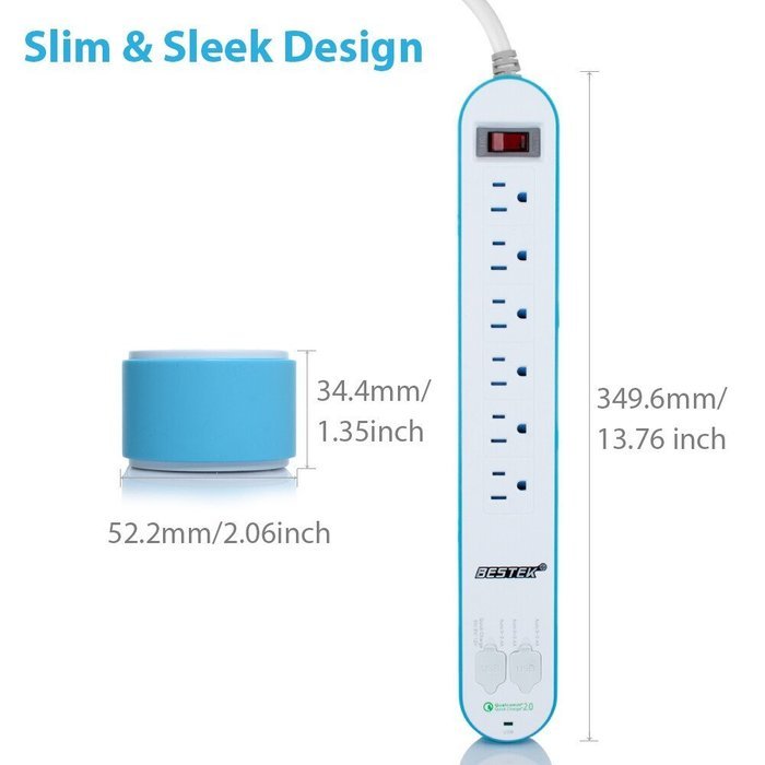 BESTEK 6-Outlet Surge Protector 6.6ft Cord with 7.5A 4 USB Ports N8