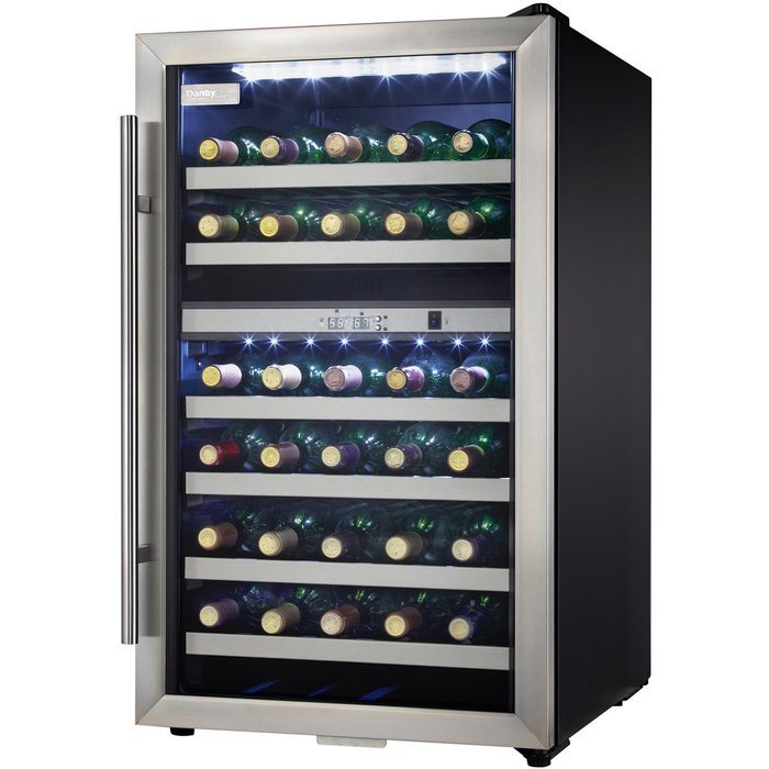 Danby DWC114BLSDD Designer 38-Bottle Dual-Zone Wine Cooler, Black/Stainless Steel/Glass N3