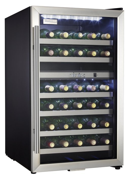 Danby DWC114BLSDD Designer 38-Bottle Dual-Zone Wine Cooler, Black/Stainless Steel/Glass N5