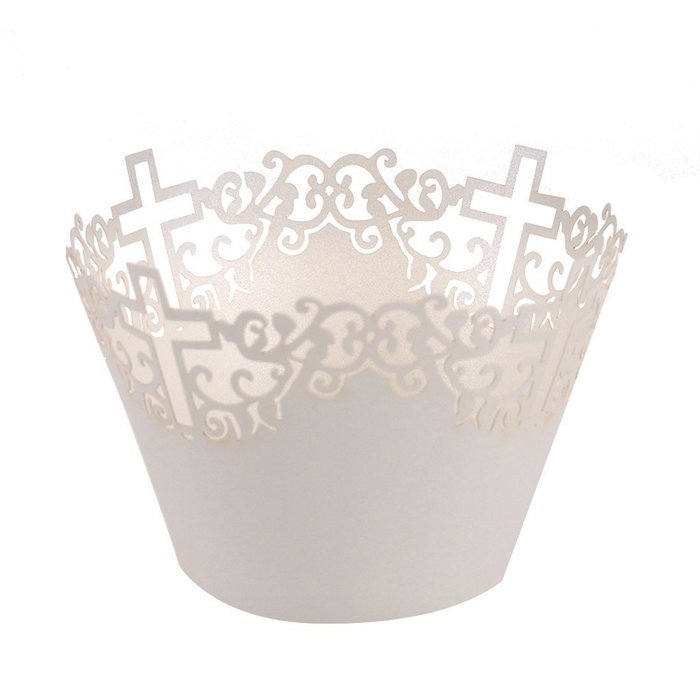 50pcs Filigree Vine Lace Cut Cupcake Wrapper Liner Baking Cup Case Trays Wedding Birthday - White, Cross