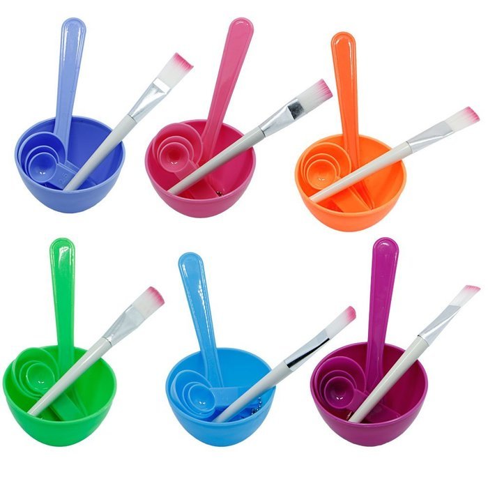 MEXUD-New 4 in 1 Makeup Beauty DIY Facial Face Mask Bowl Brush Spoon Stick Tool Set (Hot pink) N4