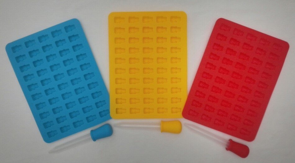 3 Pack Silicone Gummy Bear Candy Mold Multi Color with 3 Matching Easy Fill Droppers. Recipes & Tips Included N4