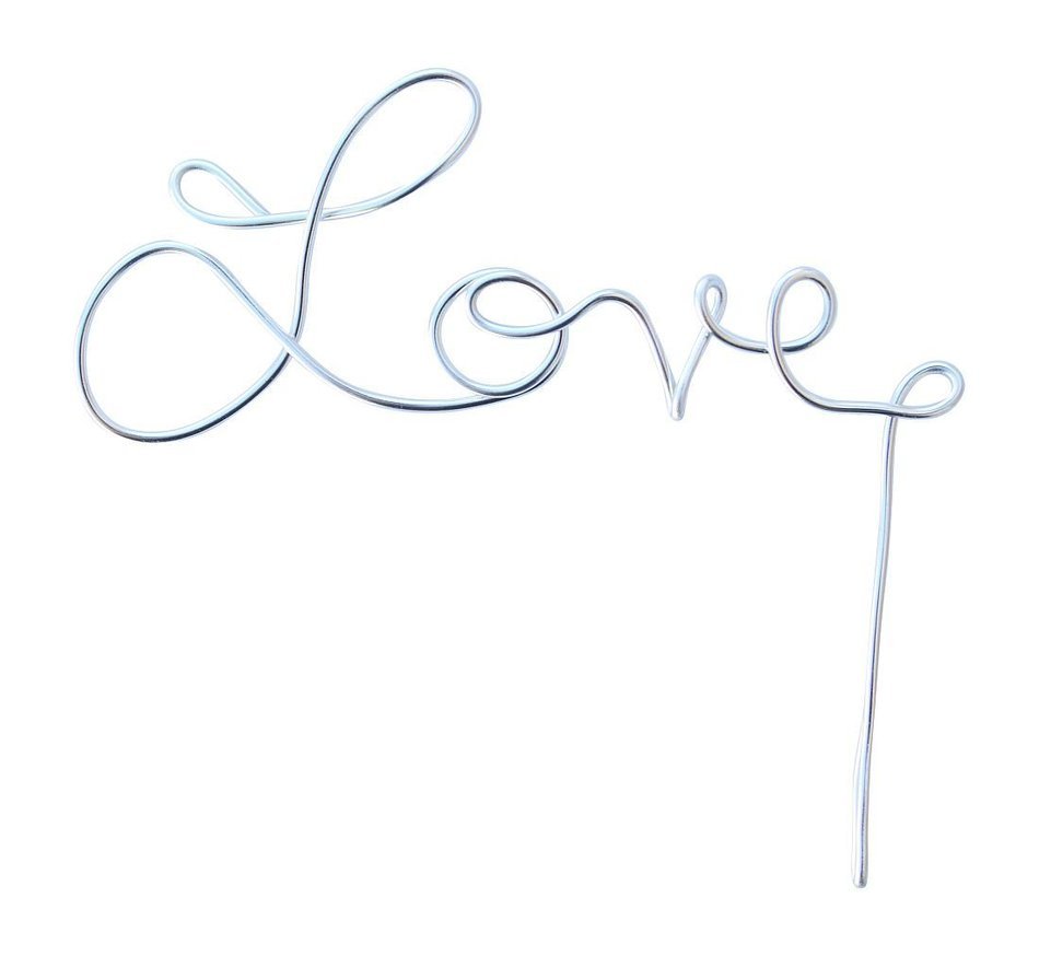 Love Silver Wire Script Cake Topper N4