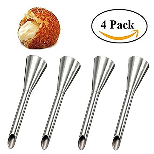 HULISEN 4Pcs Cream Icing Piping Nozzle Tip Stainless Steel Long Puff Nozzle Tip Decorating Tool N3