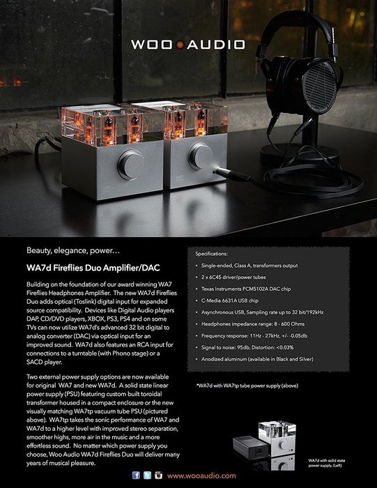 Woo Audio WA7d Fireflies Duo with WA7tp (tube power supply) upgrade in Black