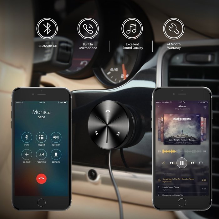 AUKEY Bluetooth Receiver with 3Port USB Car Charger, Magnetic Base and Handsfree Calling for IPhone, Samsung and... N4