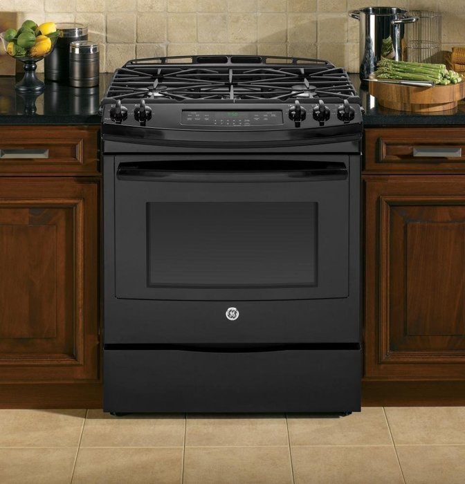 GE JGS750DEFBB 30" Black Gas Slide-In Sealed Burner Range - Convection N9