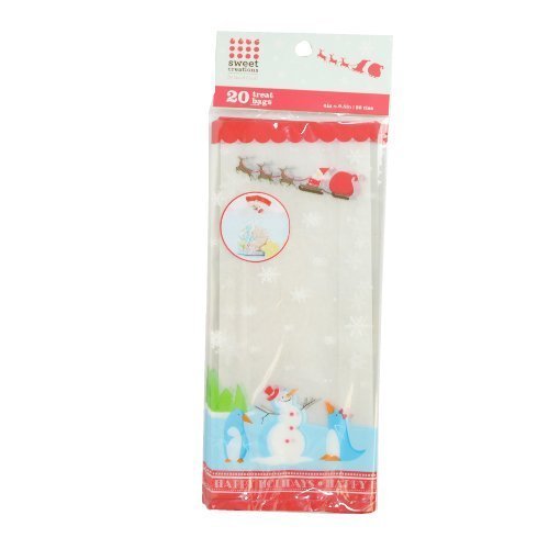 Sweet Creations 20 Count Snowman Penguin Santa Christmas Holiday Party Treat Bags with Ties, White