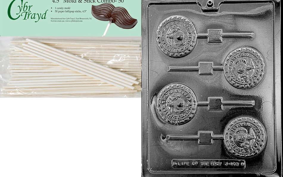 Cybrtrayd 45St25-J103 Marine Pop Jobs Chocolate Candy Mold with 25 Lollipop Sticks, 4.5-Inch N3