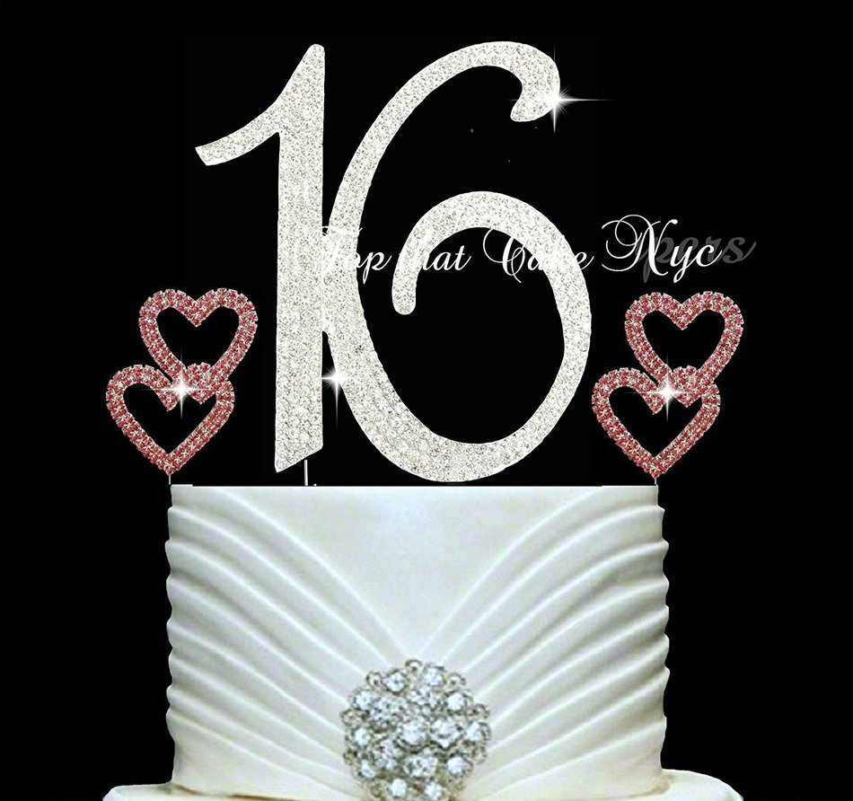 Lulu Sparkles LLC Sweet 16 Numbers Cake Topper in crystal rhinestones Hearts Birthday Anniversary Large Size Topper... N2
