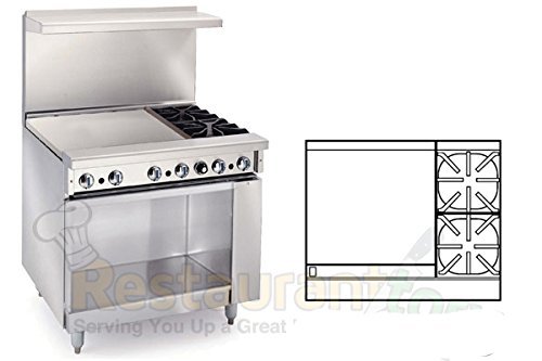 Imperial Commercial Restaurant Range 36" 2 Burners 24" Griddle Cabinet Base Nat Gas Ir-2-G24-Xb-N