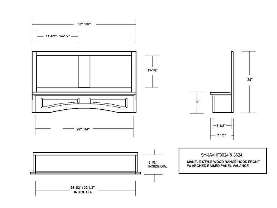 Arched Valance Mantel Hood Front, 30 x 24, Maple - by Castlewood N3