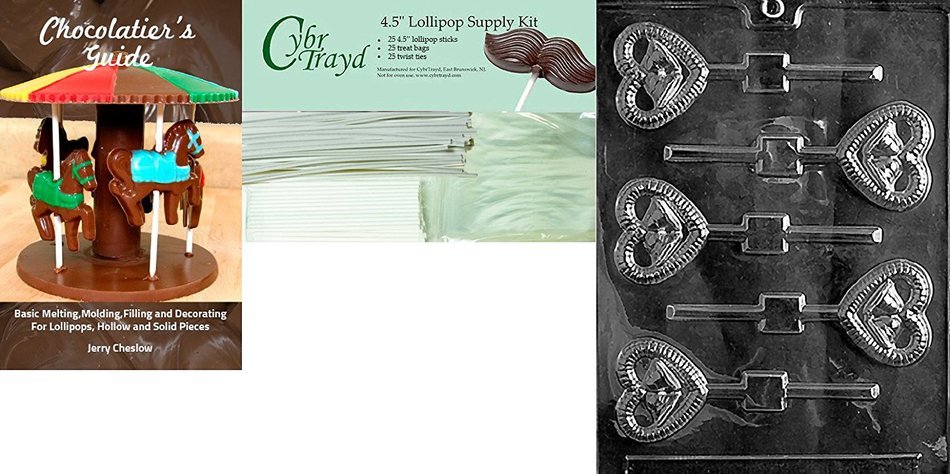 Cybrtrayd W023 Bells in Heart Lolly Wedding Chocolate Candy Mold