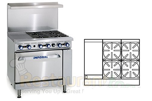 Imperial Commercial Restaurant Range 36" With 4 Burners 12" Griddle 1 Standard Oven Natgas Ir-4-G12-N