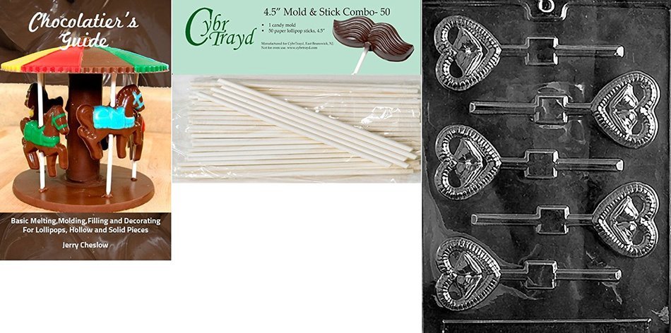 Cybrtrayd W023 Bells in Heart Lolly Wedding Chocolate Candy Mold N3
