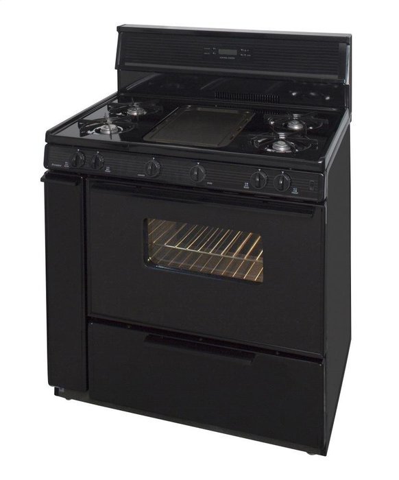 Premier SLK849B 36 Freestanding Gas Range, 4 Open Burners, Built-in Griddle, 3.9 cuft Manual Clean N2