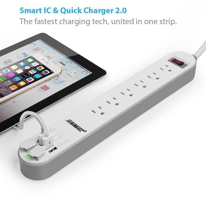 BESTEK 6-Outlet Surge Protector 6.6ft Cord with 7.5A 4 USB Ports N10
