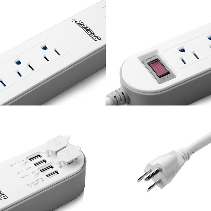 BESTEK 6-Outlet Surge Protector 6.6ft Cord with 7.5A 4 USB Ports N11