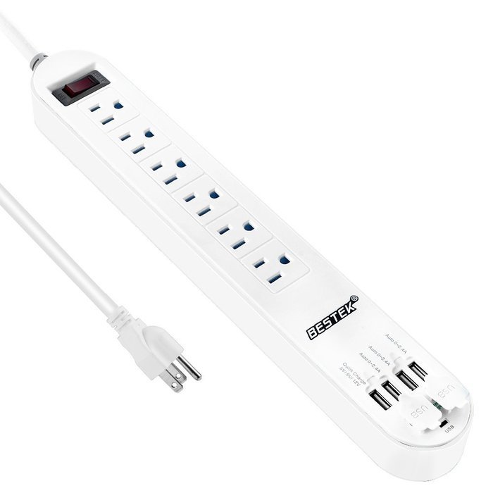 BESTEK 6-Outlet Surge Protector 6.6ft Cord with 7.5A 4 USB Ports N12