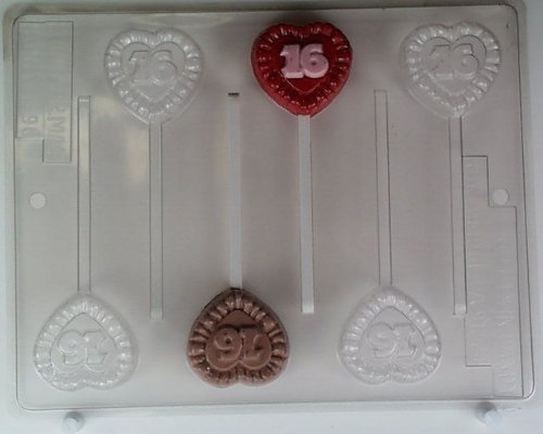 Sm. ruffled edge hearts w/ "Sweet 16" N016 Numbers Chocolate Candy Molds