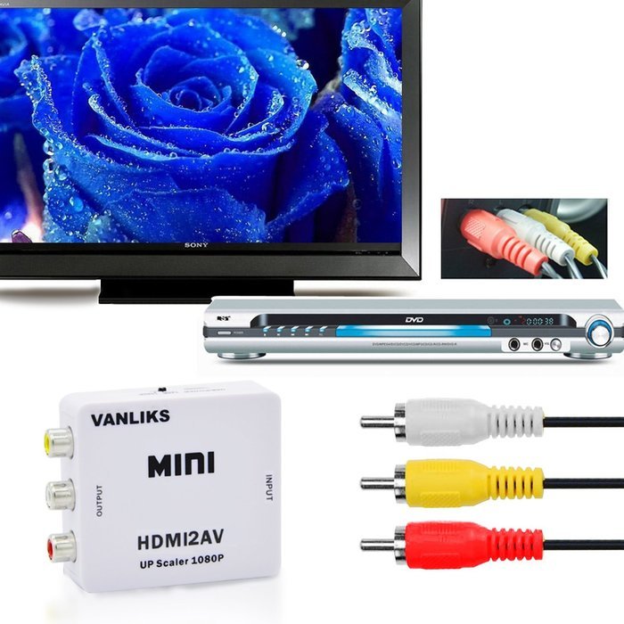 eBerry Latest Generation HDMI Real 1080P to AV CVBS RCA Composite Video Converter Adapter Box + 1.8m/6ft High...
