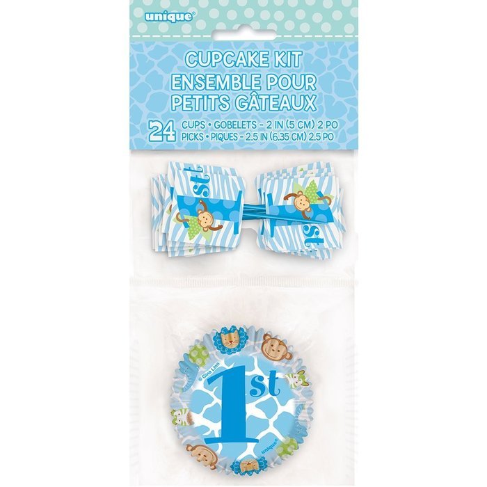 Blue Safari First Birthday Cupcake Kit for 24 N20