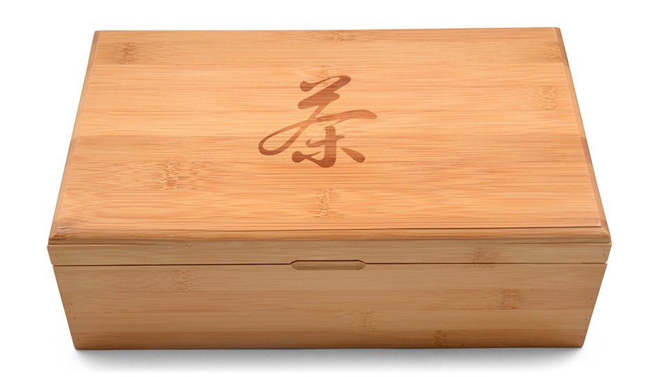 Tea Organizer, Tea Bag Box with Unique Chinese &ldquo;Tea&rdquo; Character, Wood Beveled Box Holds 96 Bags (With Chinese character)