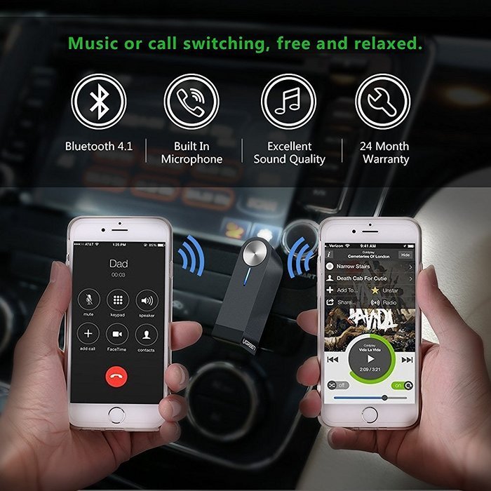 Bluetooth Receiver, Ugreen 3.5mm Aux Bluetooth 4.1 Receiver Audio Music Car Receiver Bluetooth Car Speaker, with... N8