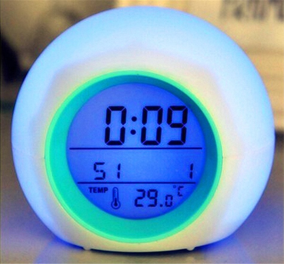 Surborder Shop Cube Colorful Glowing 7 Led Colors Changing Digital Alarm Clock with Time & Date Week & Temperature... N6
