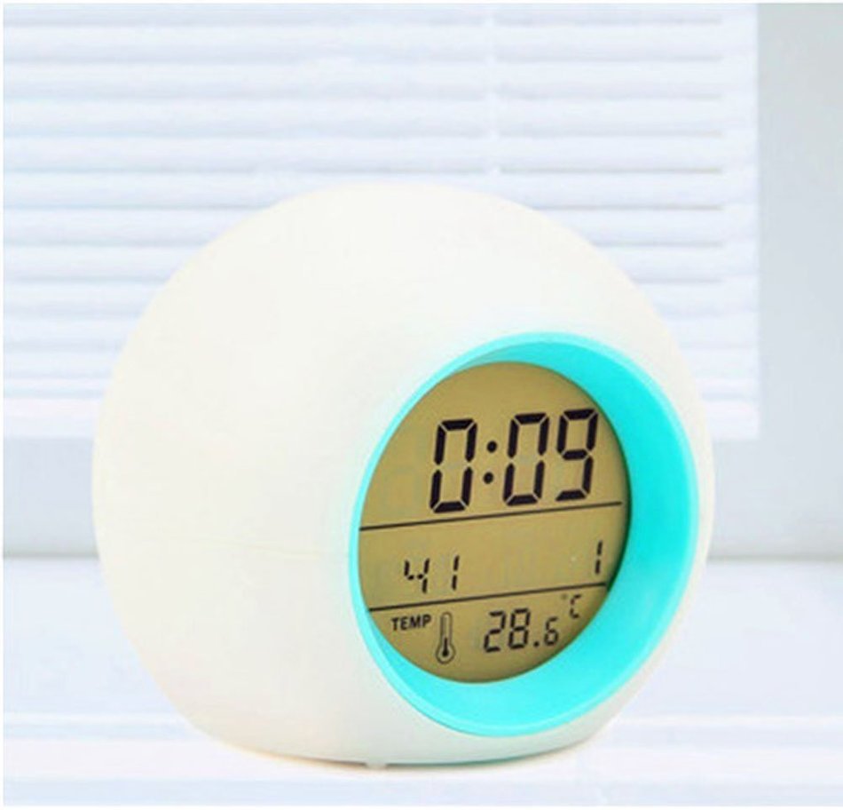Surborder Shop Cube Colorful Glowing 7 Led Colors Changing Digital Alarm Clock with Time & Date Week & Temperature... N7
