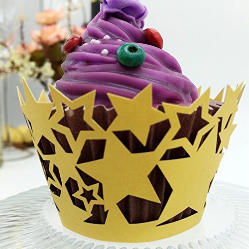 CozyT 50 PACK Stars Cupcake Wrappers Artistic Bake Cake Paper Cups Vine Lace Laser Cut Liner Baking Cup Muffin... N2