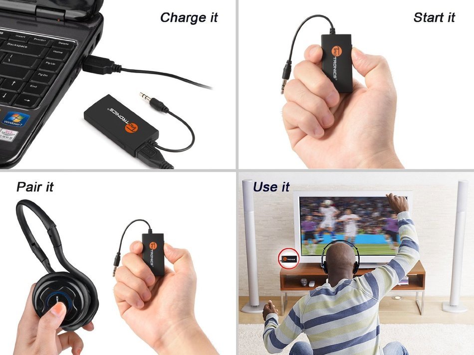 TaoTronics Wireless Portable Bluetooth Transmitter Connected to 3.5mm Audio Devices, Paired with Bluetooth Receiver... N2