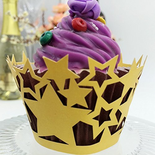 CozyT 50 PACK Stars Cupcake Wrappers Artistic Bake Cake Paper Cups Vine Lace Laser Cut Liner Baking Cup Muffin... N3