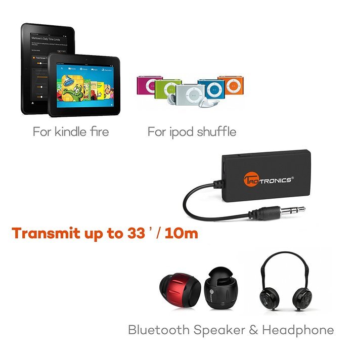 TaoTronics Wireless Portable Bluetooth Transmitter Connected to 3.5mm Audio Devices, Paired with Bluetooth Receiver... N3
