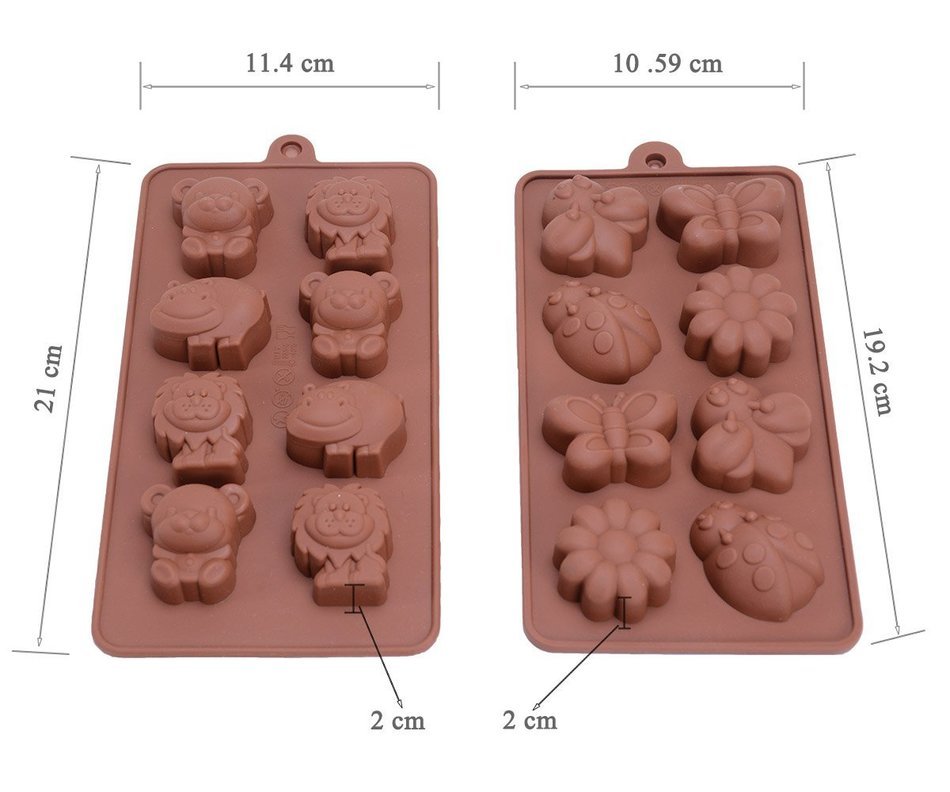 Bondream 2 Pack Silicone Chocolate Candy Mold,Ice Molds,Soap Molds,Cake Baking Mold,16-Cavity-Animal Theme Molds-Lion... N4