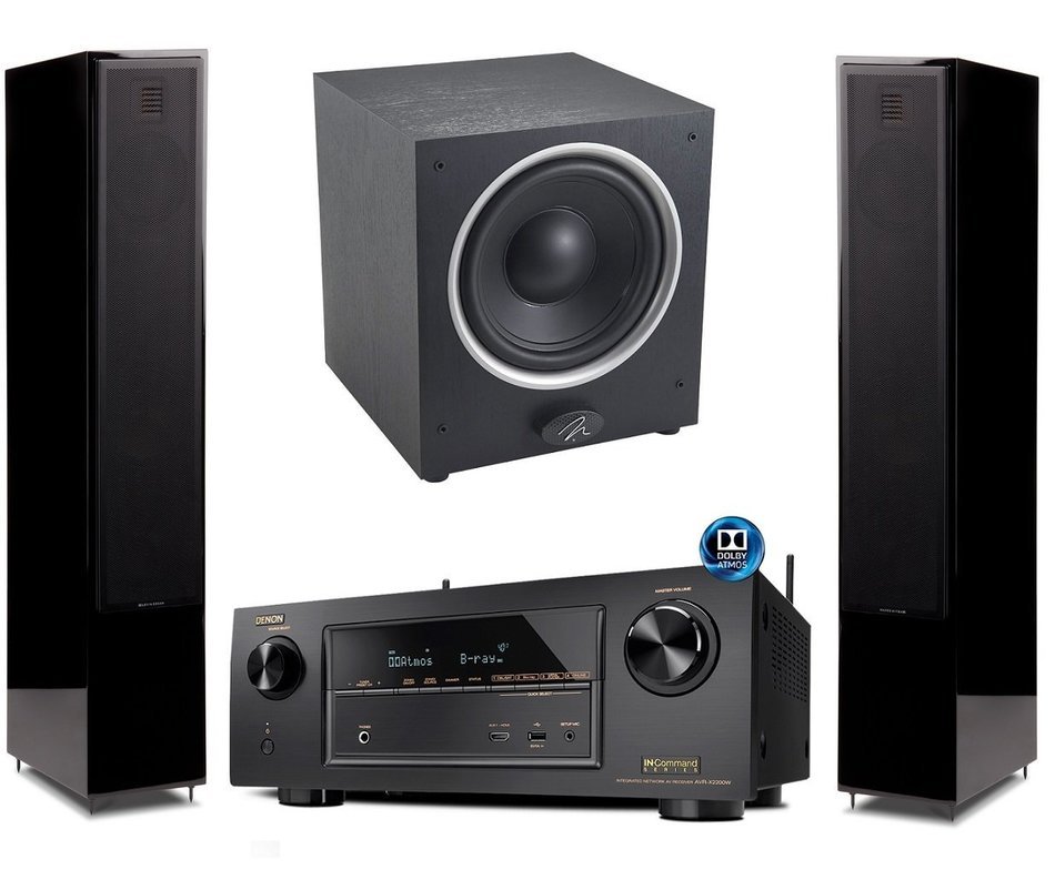 Martin Logan Motion 40 Black Floorstanding Speakers with Dynamo 500 Subwoofer and Denon AVR-X3200W A/V Receiver N2