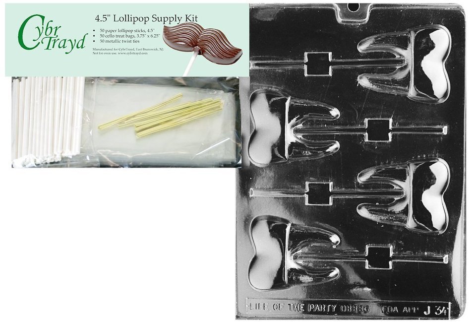Cybrtrayd 45St50-J034 Tooth Lolly Chocolate Candy Mold with 50 Cybrtrayd 4.5" Lollipop Sticks N3
