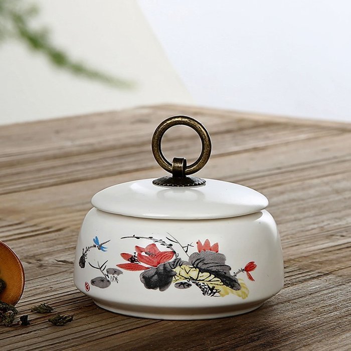 XDOBO Mini Ceramic Tea Tin Seal Pot Tea Storage Container Sealed Can (E) N3