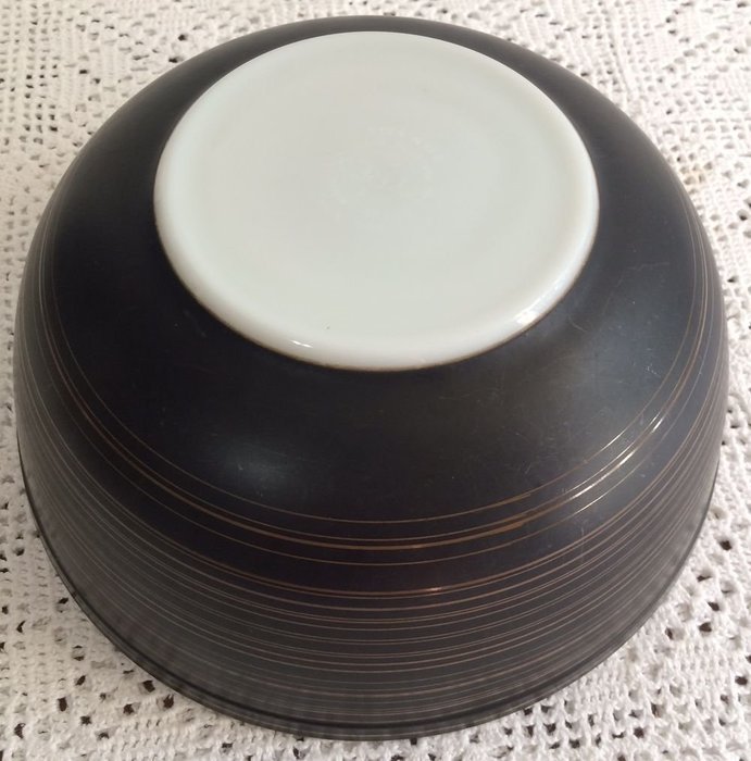 RARE Vintage Pyrex Glass Terra Yellow & Black/Brown 404 Mixing Bowl N3