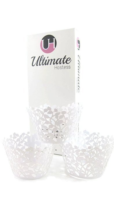 100pcs Cupcake Wrappers - White Shimmering Decorative Vine Lace Liner Wrapper by Ultimate Hostess - Versatile... N8