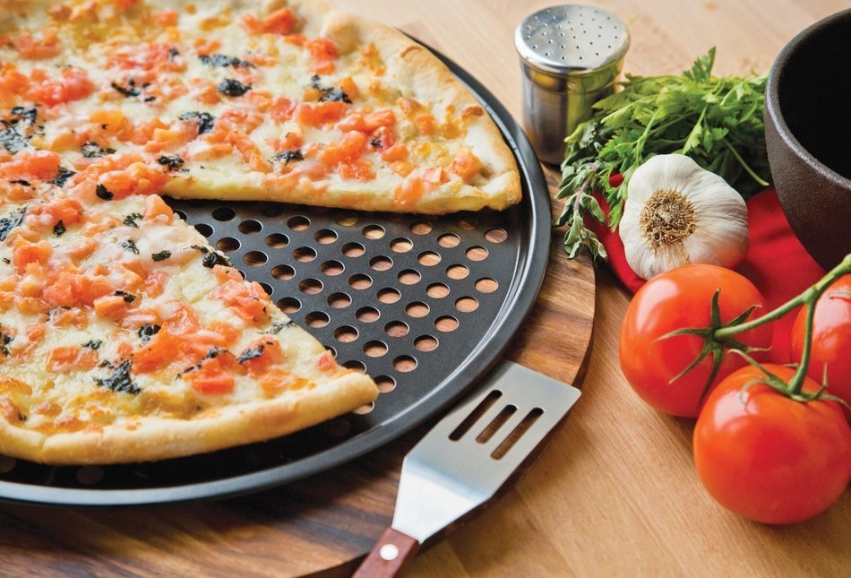 Pizza Tray Pan Baking Platters Shallow Dish Non-Stick Black Aluminum Alloy,12",with Holes N2