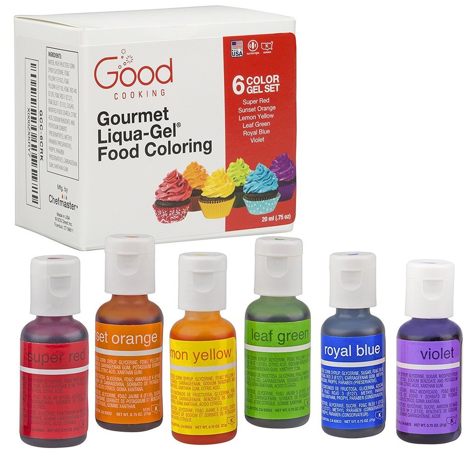 Food Coloring Liqua-Gel - 6 Color Rainbow Kit in .75 fl. oz. (20ml) Bottles