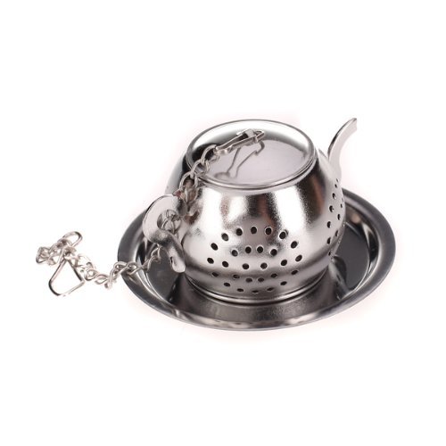 Stainless Steel Teapot Tea Infuser Strainer w/ Tray N4