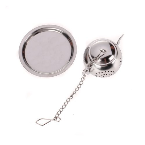 Stainless Steel Teapot Tea Infuser Strainer w/ Tray N6